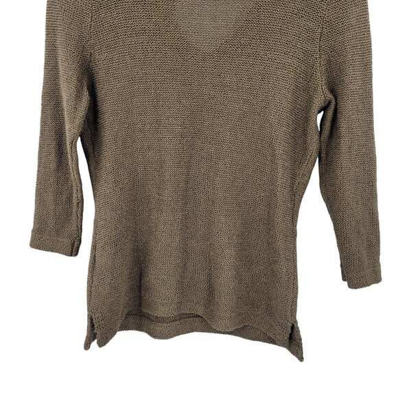 Vtg Chaps Denim Womens Army Green Open‎ Knit Sweater Sz M Tie Neck Casual Grunge - Picture 7 of 8